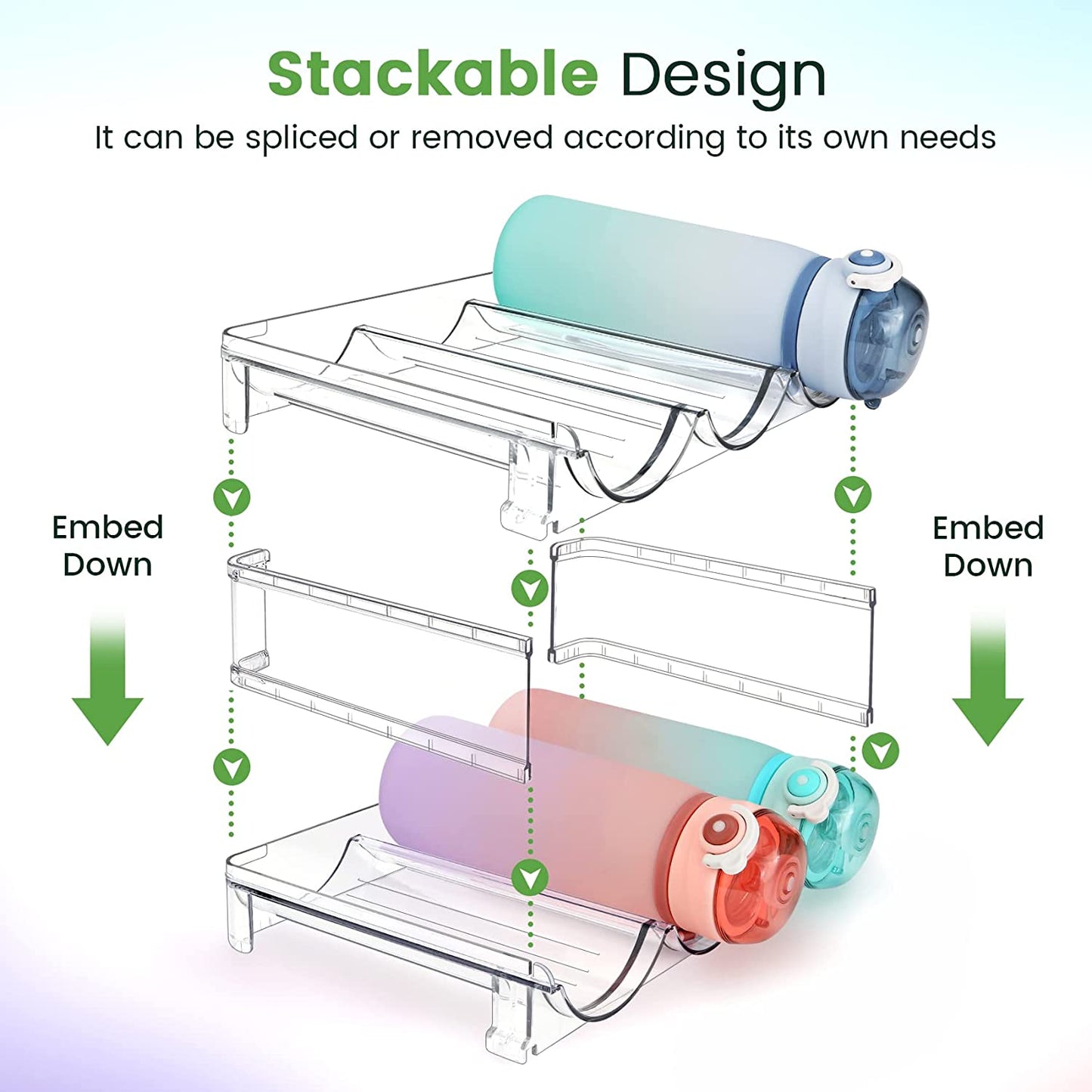 Stackable Water Bottle Organizer - Cabinet Rack (2 Pack)