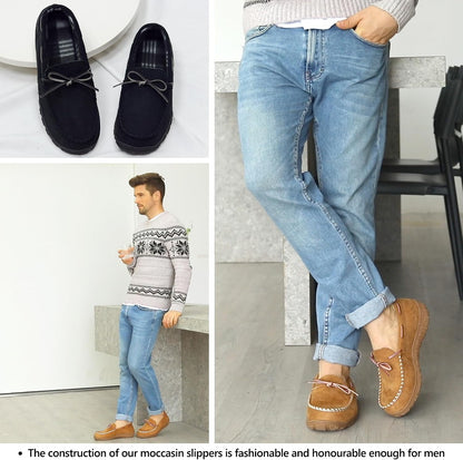 Mens Moccasin Slippers - Memory Foam, Indoor/Outdoor