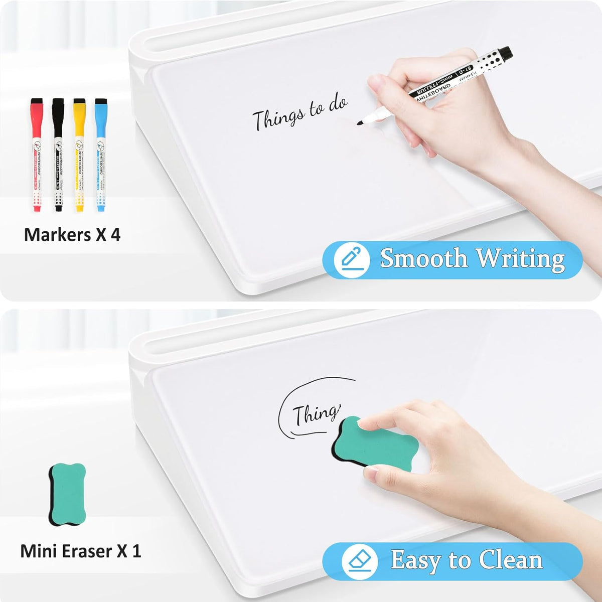 Glass Desk Whiteboard with Drawer & Keyboard Stand - White