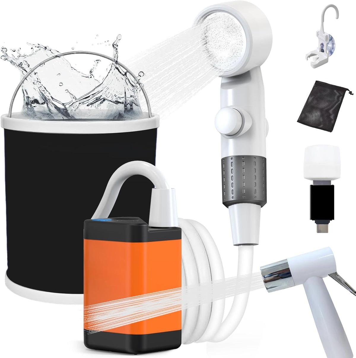 Portable Camping Shower Pump - Adjustable Flow, Rechargeable