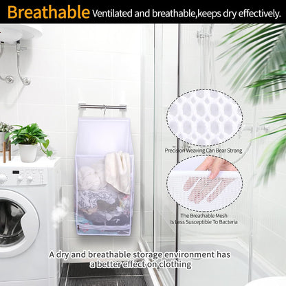 Hanging Mesh Laundry Bag - Collapsible, Space-Saving (White)
