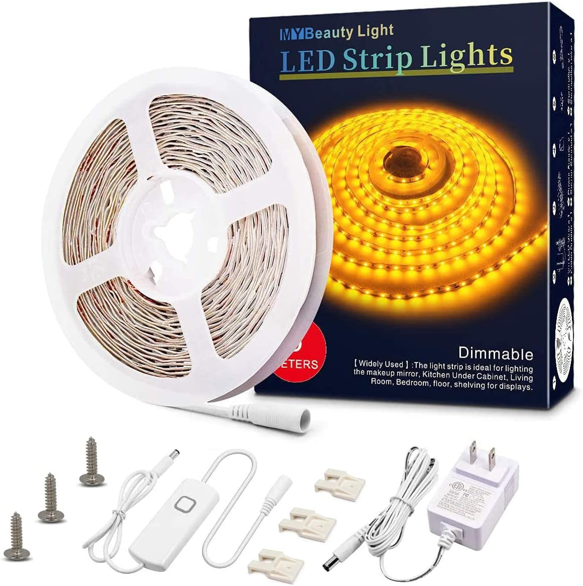 16.4Ft Warm Yellow LED Strip - Dimmable Under-Cabinet Kit