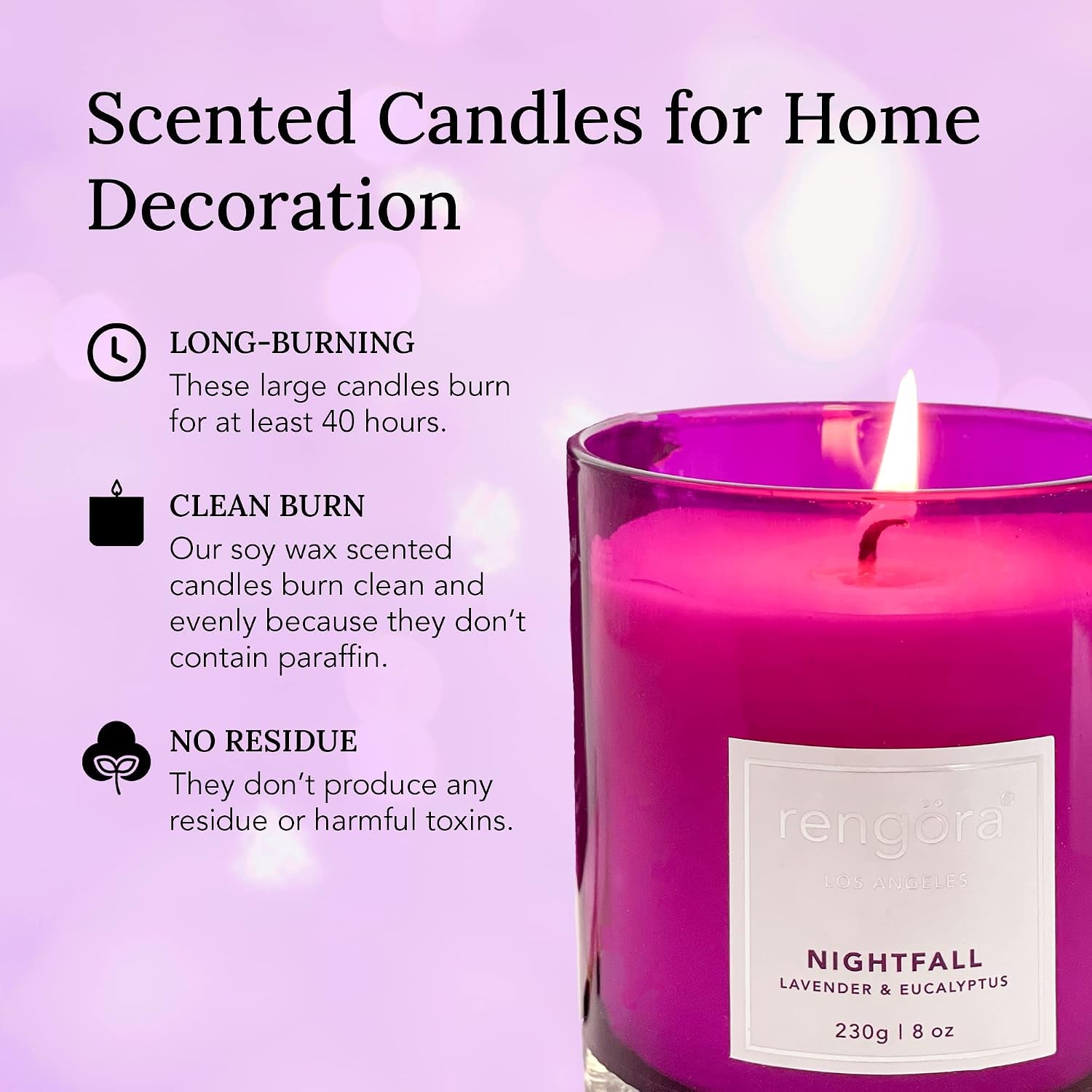 Lavender & Eucalyptus Soy Candle - 8Oz Glass Jar