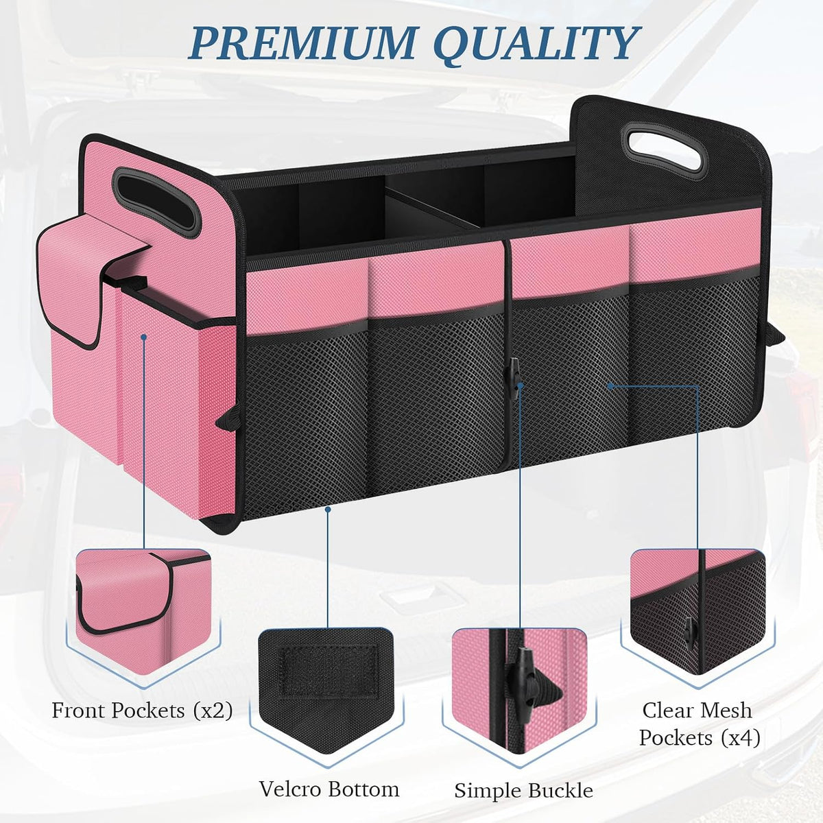 Collapsible Trunk Organizer - Multi-Compartment, Pink