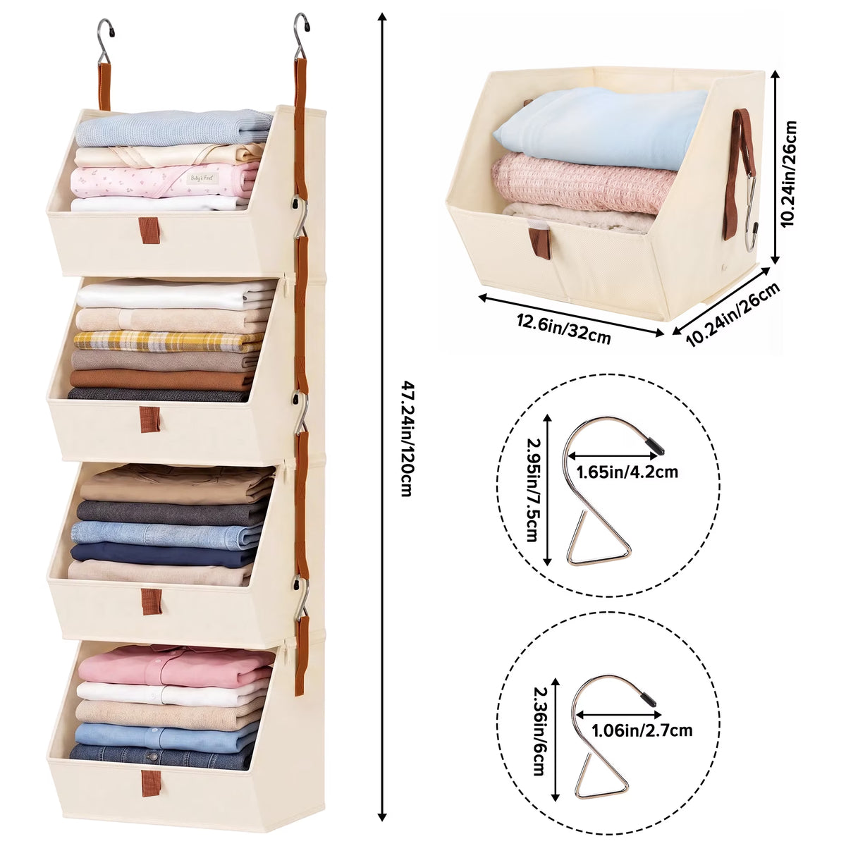 4-Tier Hanging Closet Organizer - Collapsible Fabric Shelves