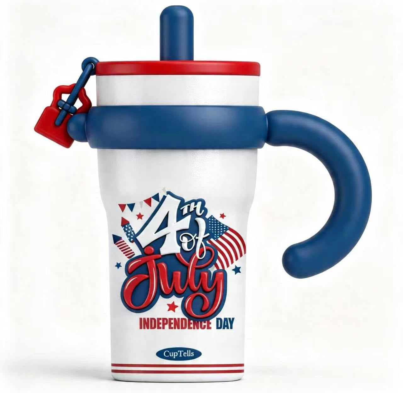 32Oz Insulated Tumbler with Handle & Straw - Stars & Stripes