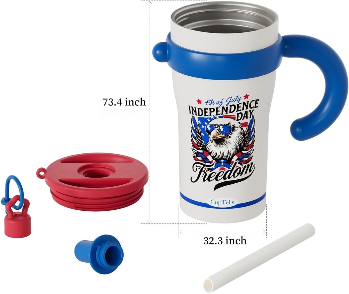 32Oz Insulated Tumbler with Handle & Straw - Bald Eagle