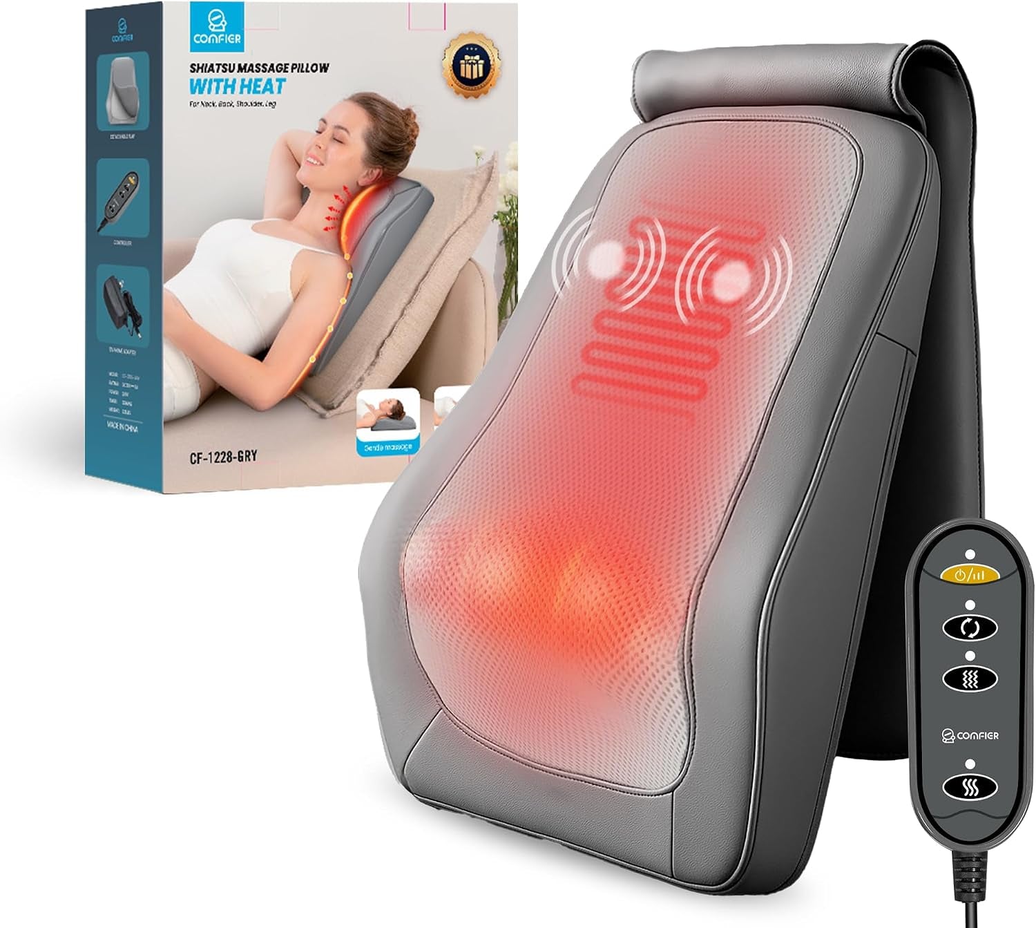 Shiatsu Back Massager with Heat & Vibration - Portable
