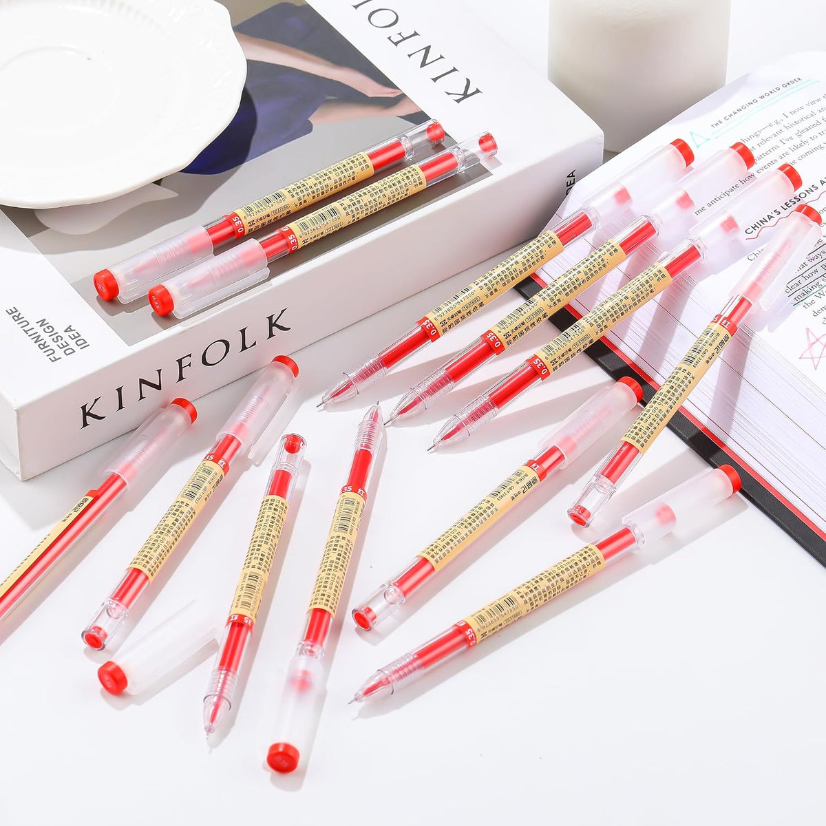 Japanese Gel Pens 12-Pack - 0.35Mm Extra Fine, Red