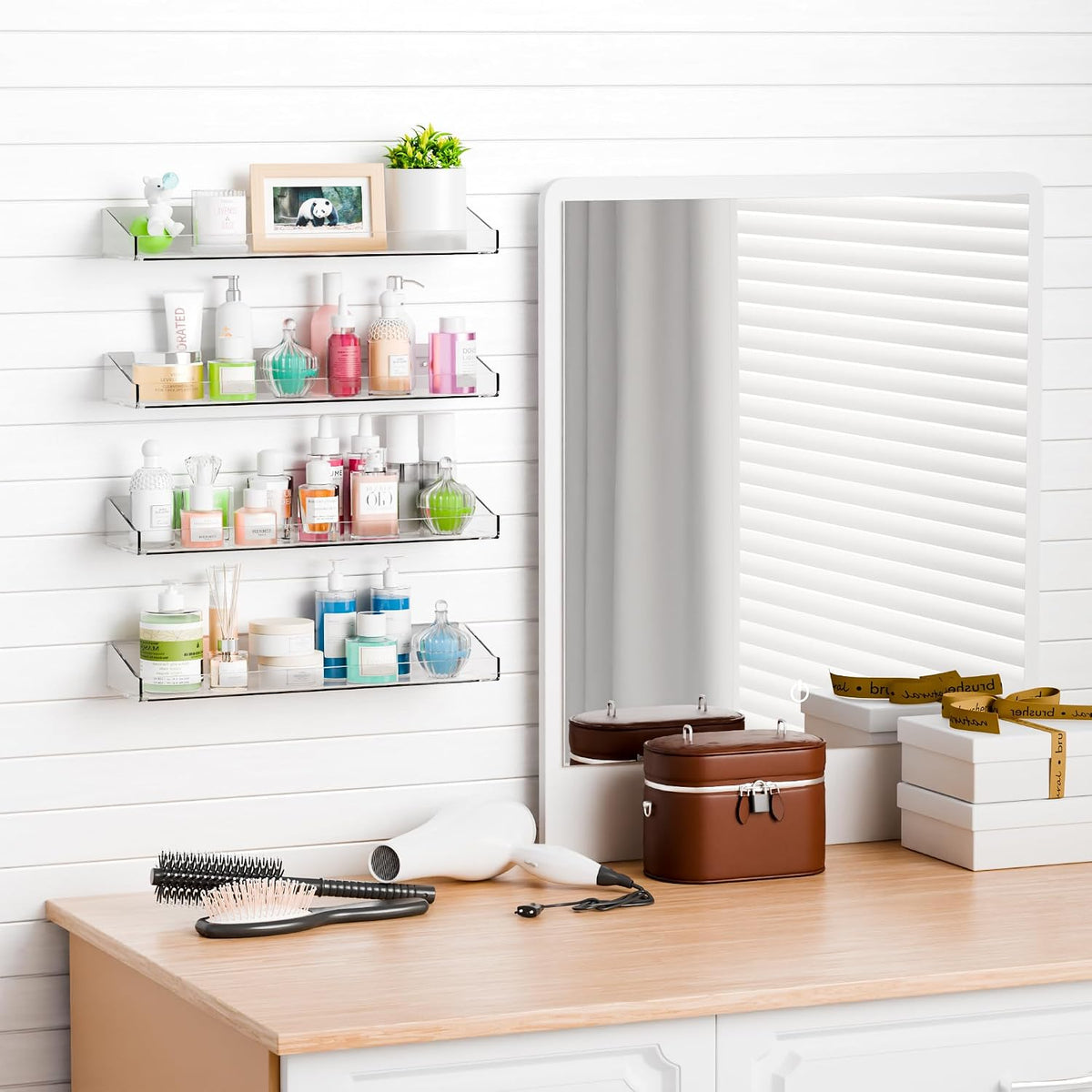 Clear Acrylic Shower Shelves - No-Drill Adhesive (2 Pack)
