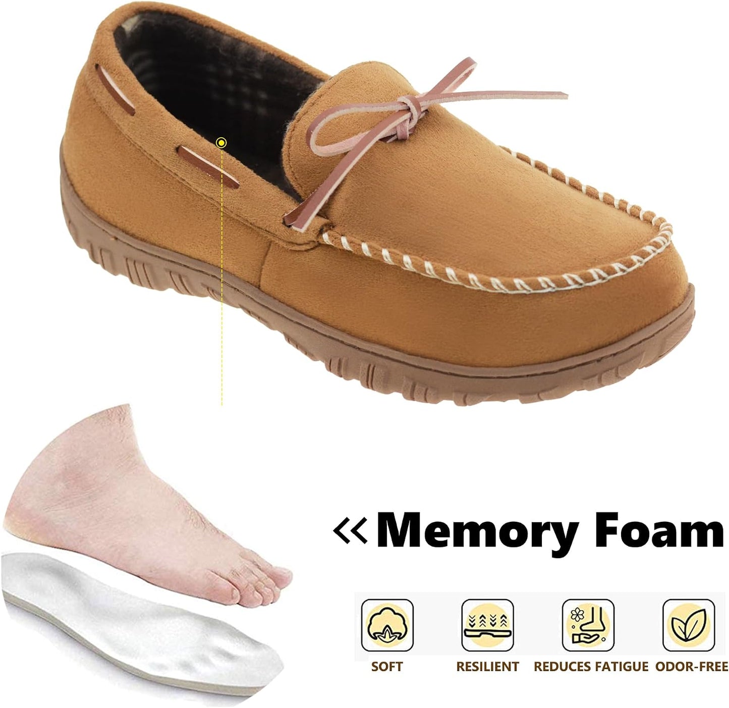 Mens Moccasin Slippers - Memory Foam, Indoor/Outdoor