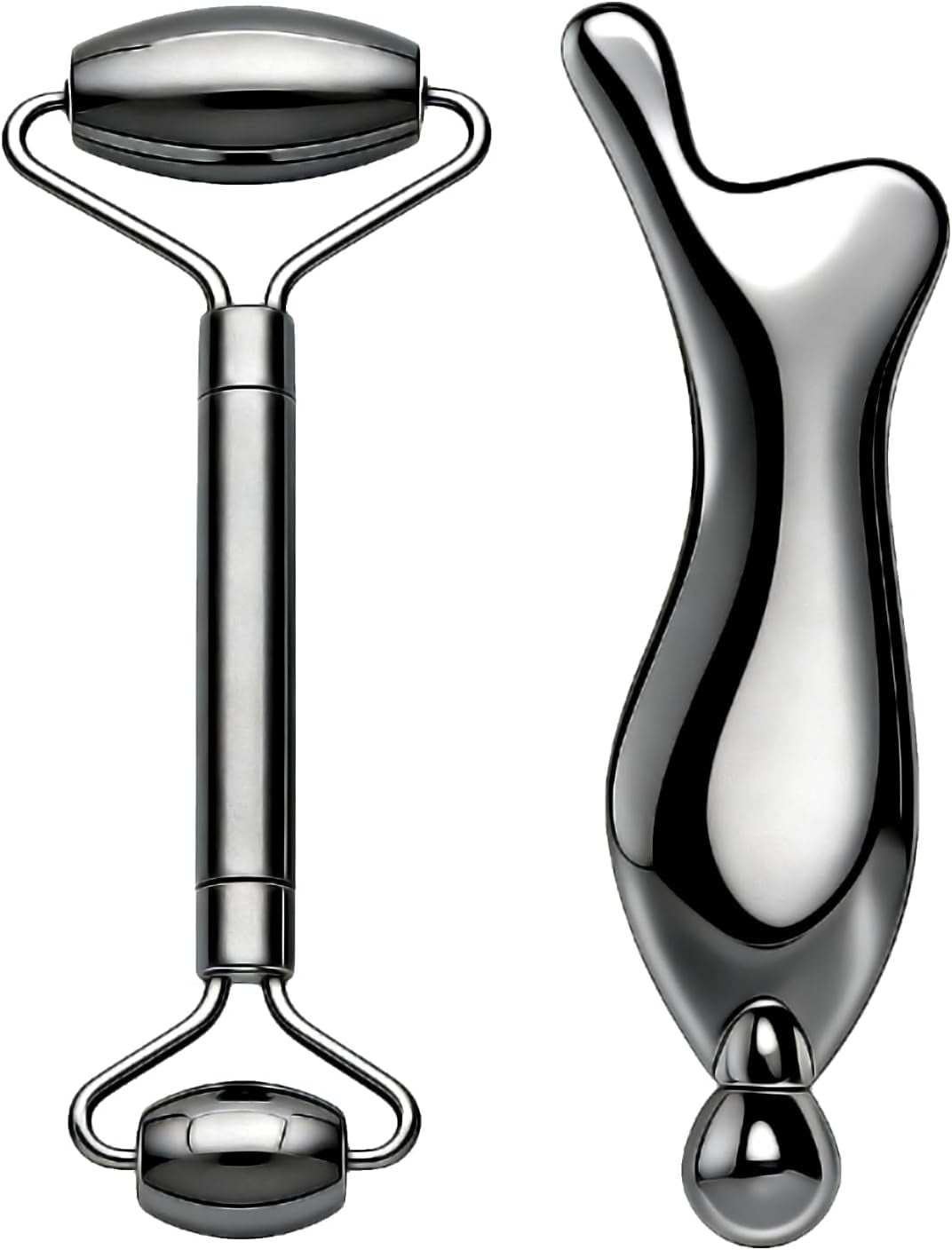 Steel Face Roller & Gua Sha Set - Lymphatic Drainage Duo