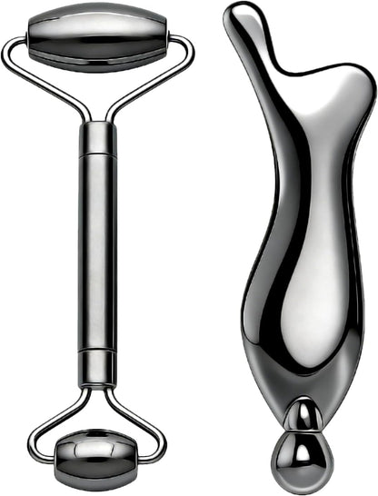 Steel Face Roller & Gua Sha Set - Lymphatic Drainage Duo