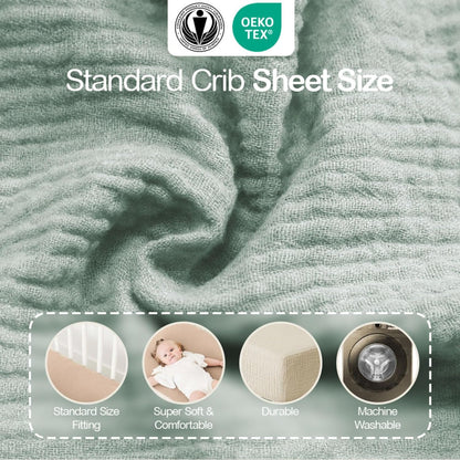 Muslin Crib Sheets 2-Pack - 100% Cotton, Green & Cream