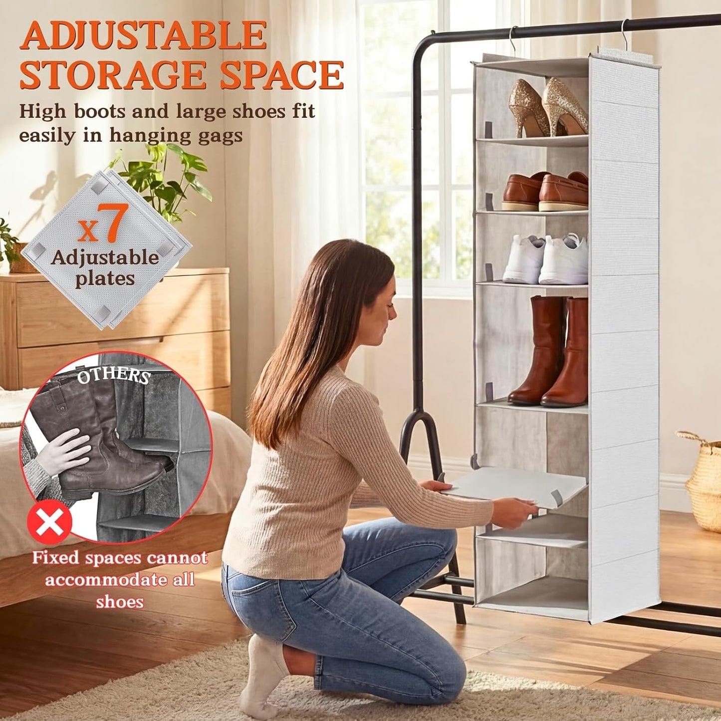 8-Tier Hanging Shoe Organizer - Adjustable Closet Rack