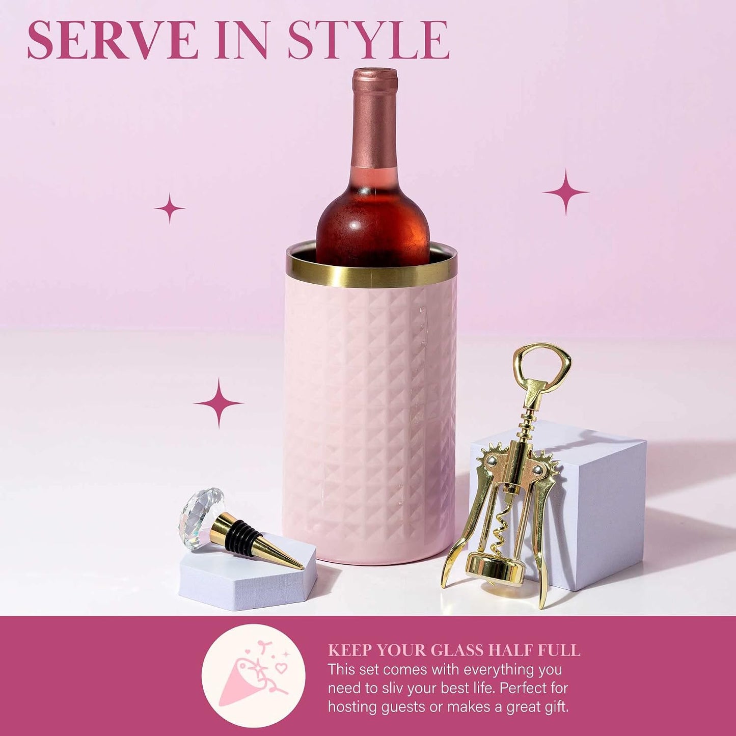 Wine Chiller Gift Set - Insulated Sleeve, Corkscrew & Stopper