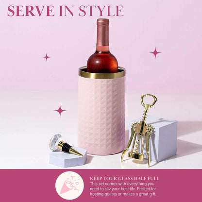 Wine Chiller Gift Set - Insulated Sleeve, Corkscrew & Stopper
