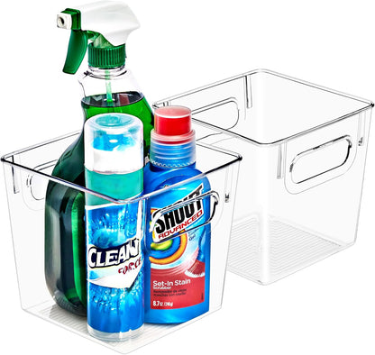 Clear Storage Bins with Handles - Pantry & Fridge (2 Pack)