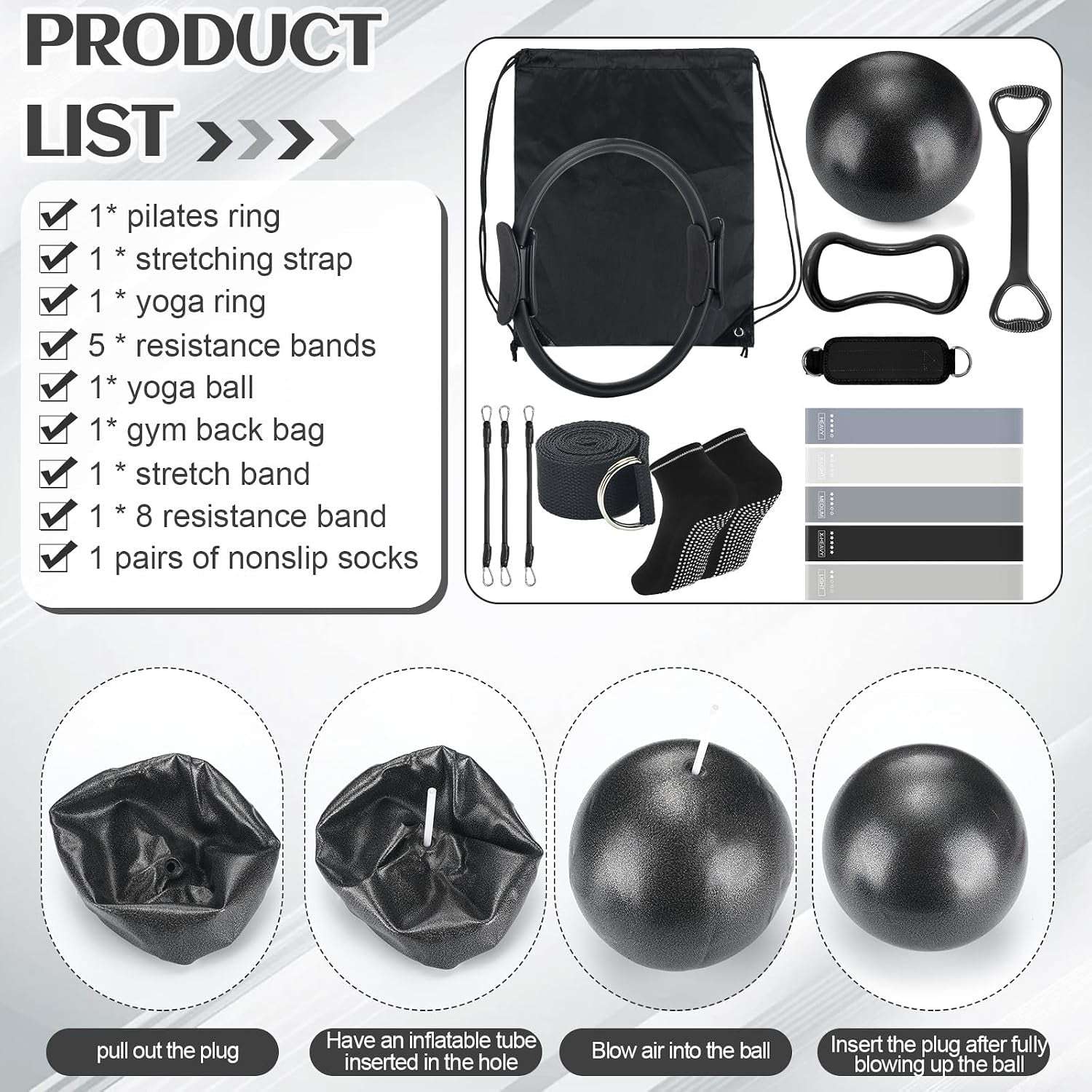 18-Piece Pilates Ring Set - Ball, Straps, Bands & Socks