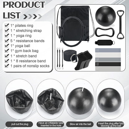18-Piece Pilates Ring Set - Ball, Straps, Bands & Socks
