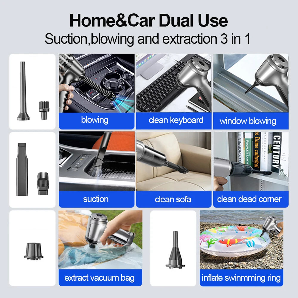 Cordless Car Vacuum - 95,000PA Suction with Blower