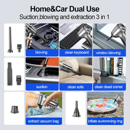 Cordless Car Vacuum - 95,000PA Suction with Blower