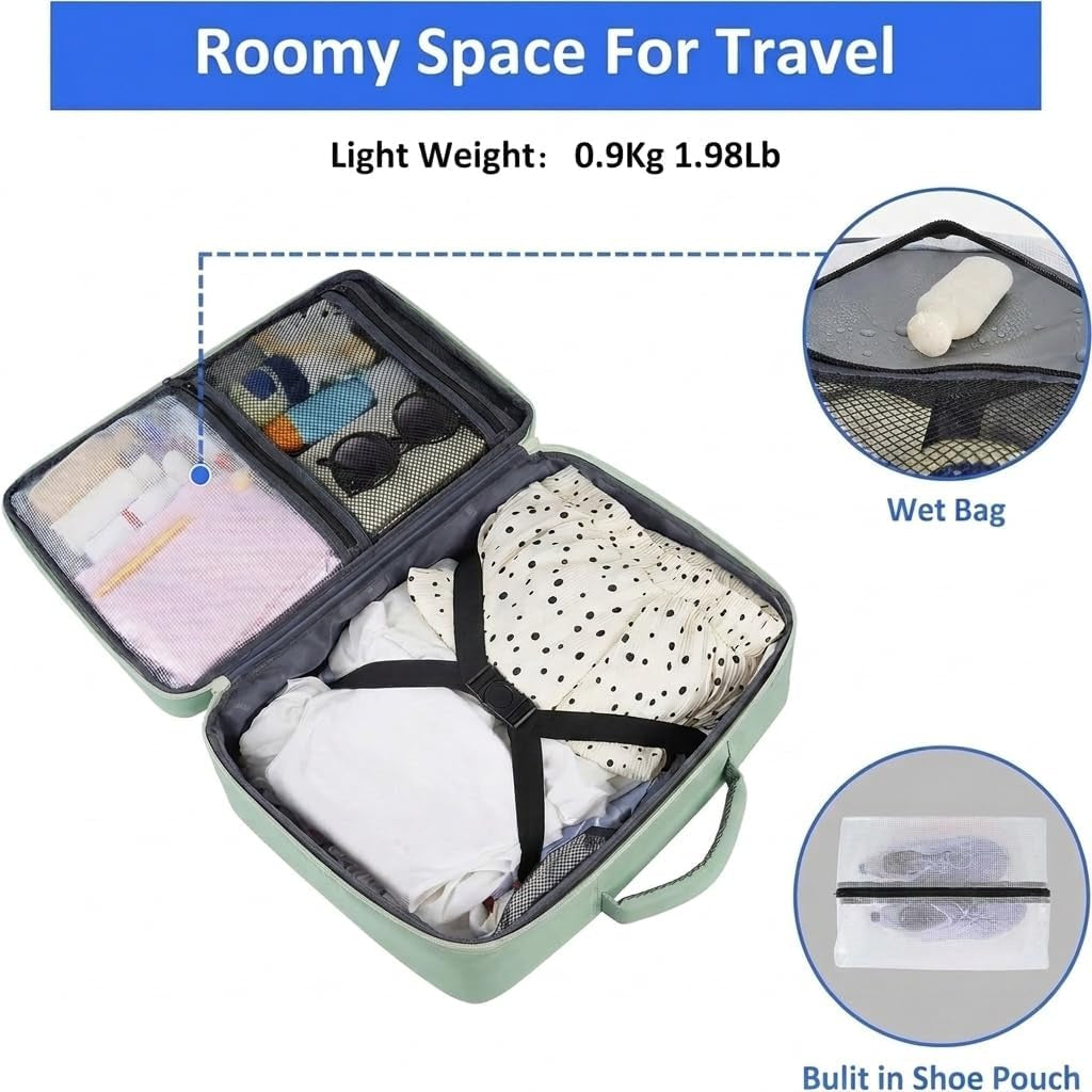 40L Carry-On Travel Backpack - Shoe Pouch, Green Beige