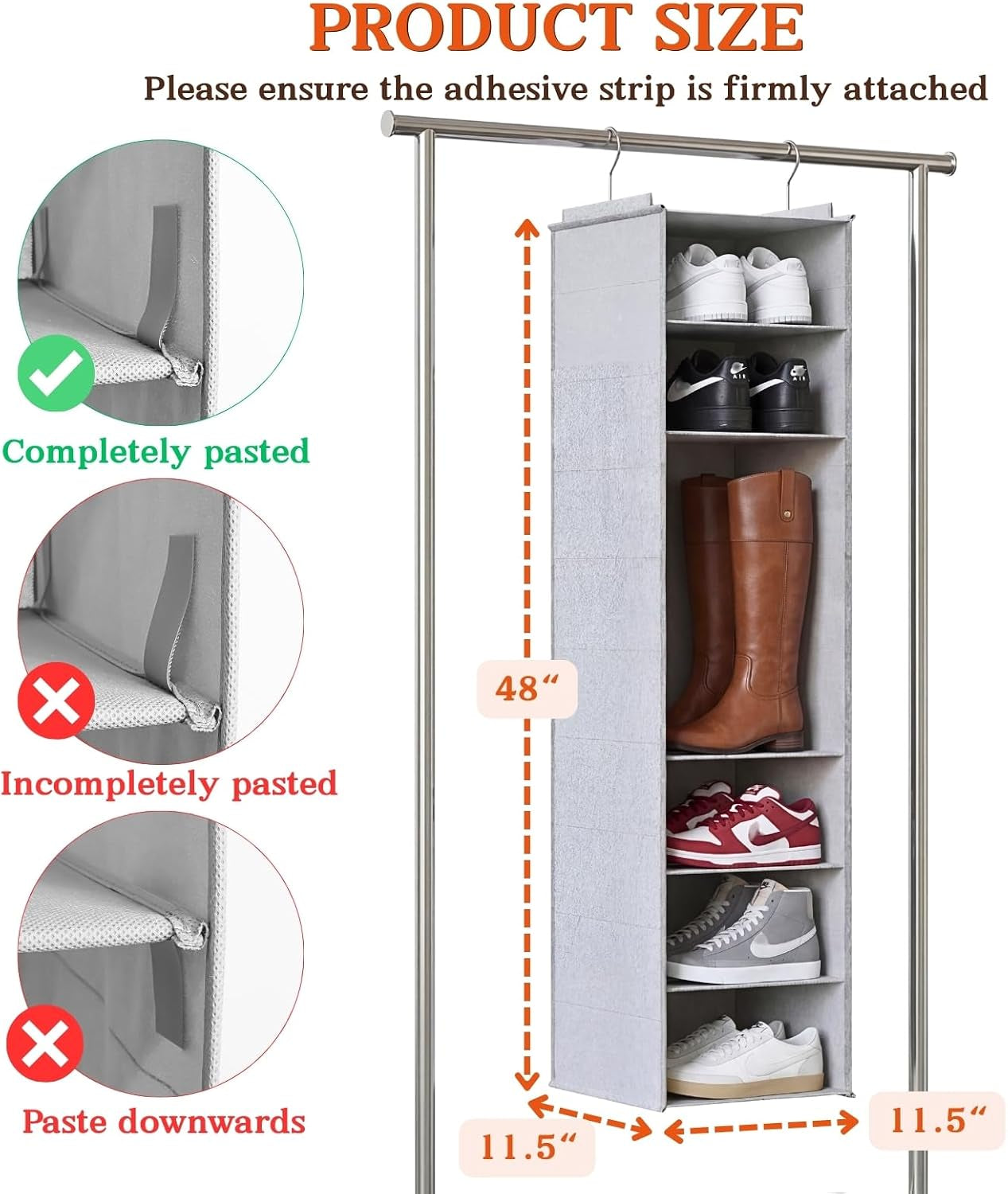 8-Tier Hanging Shoe Organizer - Adjustable Closet Rack