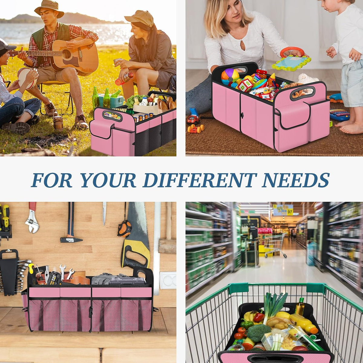 Collapsible Trunk Organizer - Multi-Compartment, Pink
