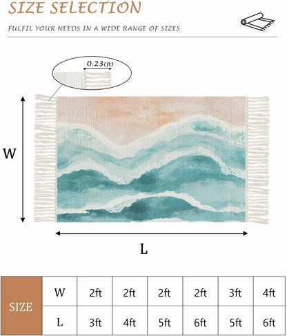 Boho Coastal Woven Rug 3X5 - Washable Cotton with Tassels