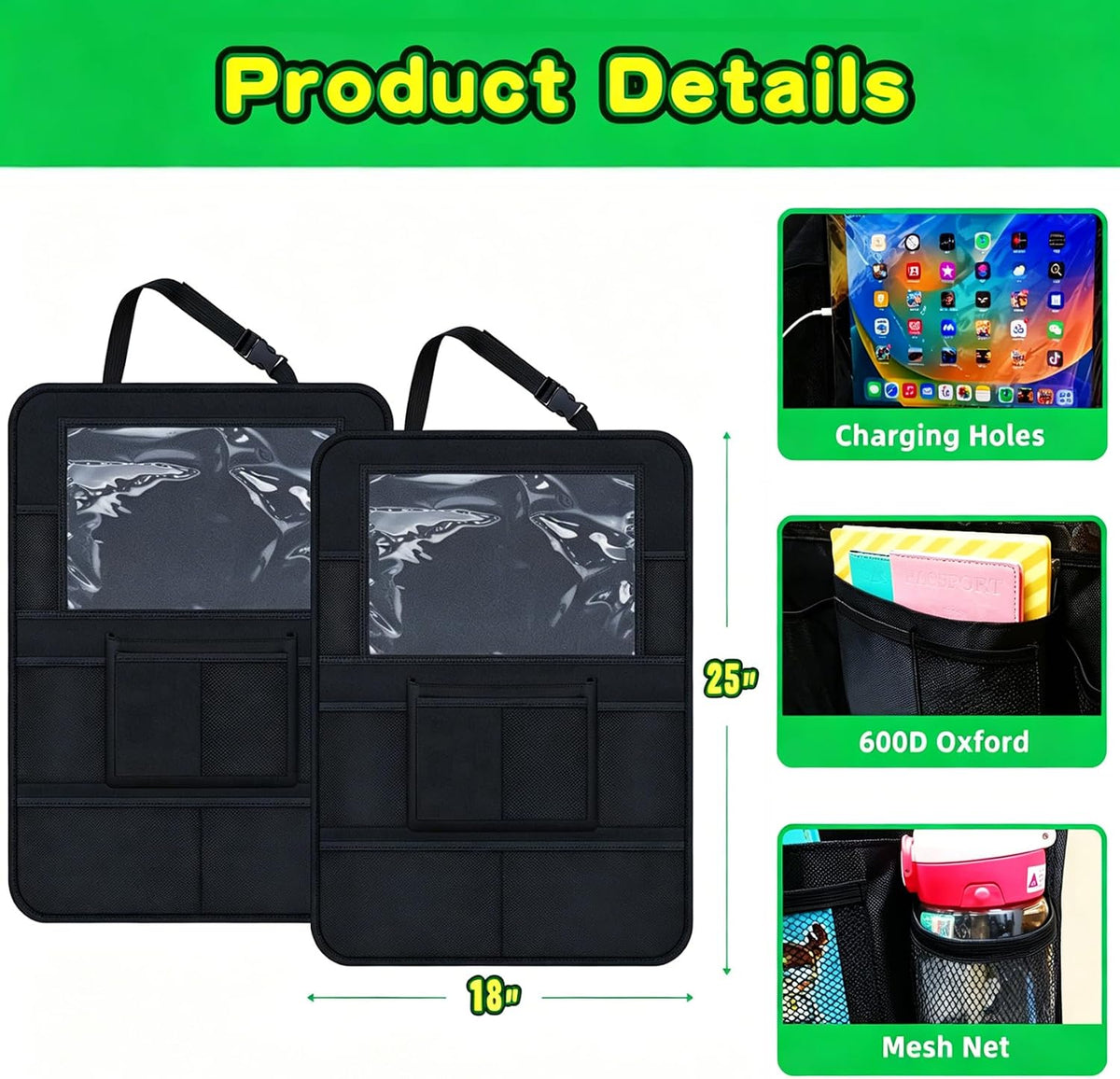 Back Seat Kick Mats with Tablet Holder - 2 Pack