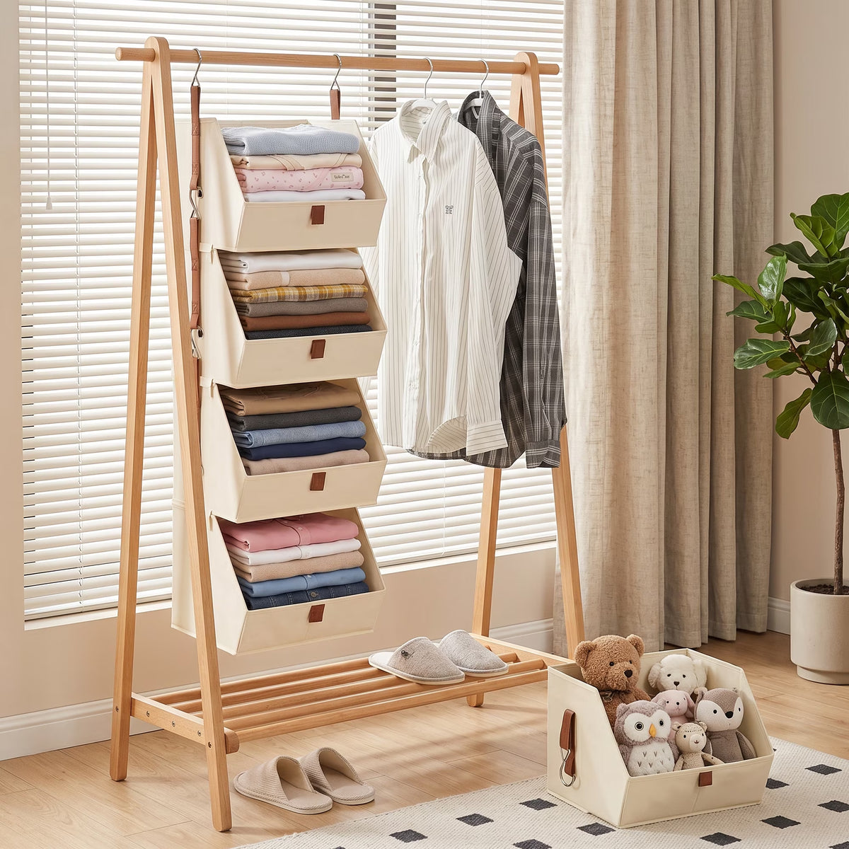 4-Tier Hanging Closet Organizer - Collapsible Fabric Shelves
