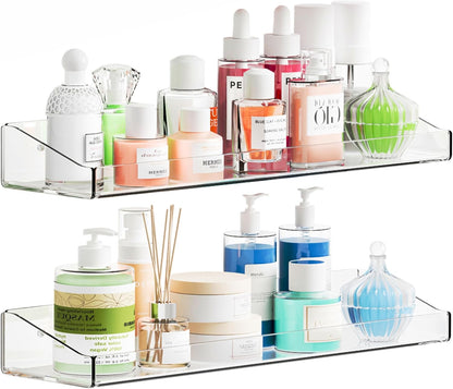 Clear Acrylic Shower Shelves - No-Drill Adhesive (2 Pack)