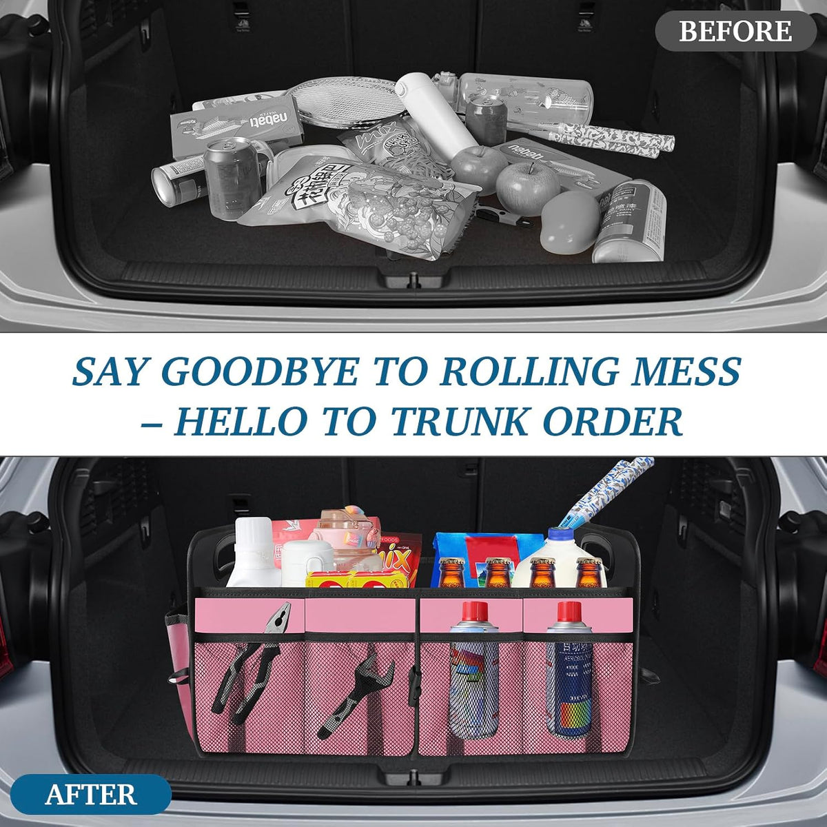 Collapsible Trunk Organizer - Multi-Compartment, Pink