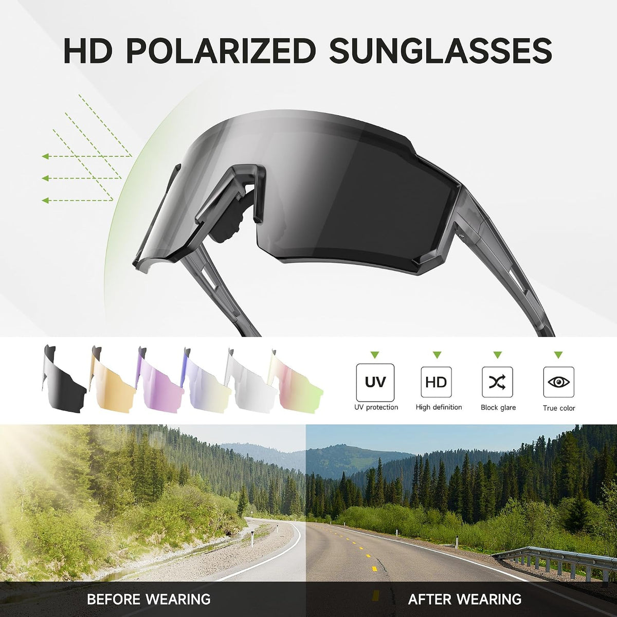 Polarized Running Sunglasses - Lightweight Sport Shades