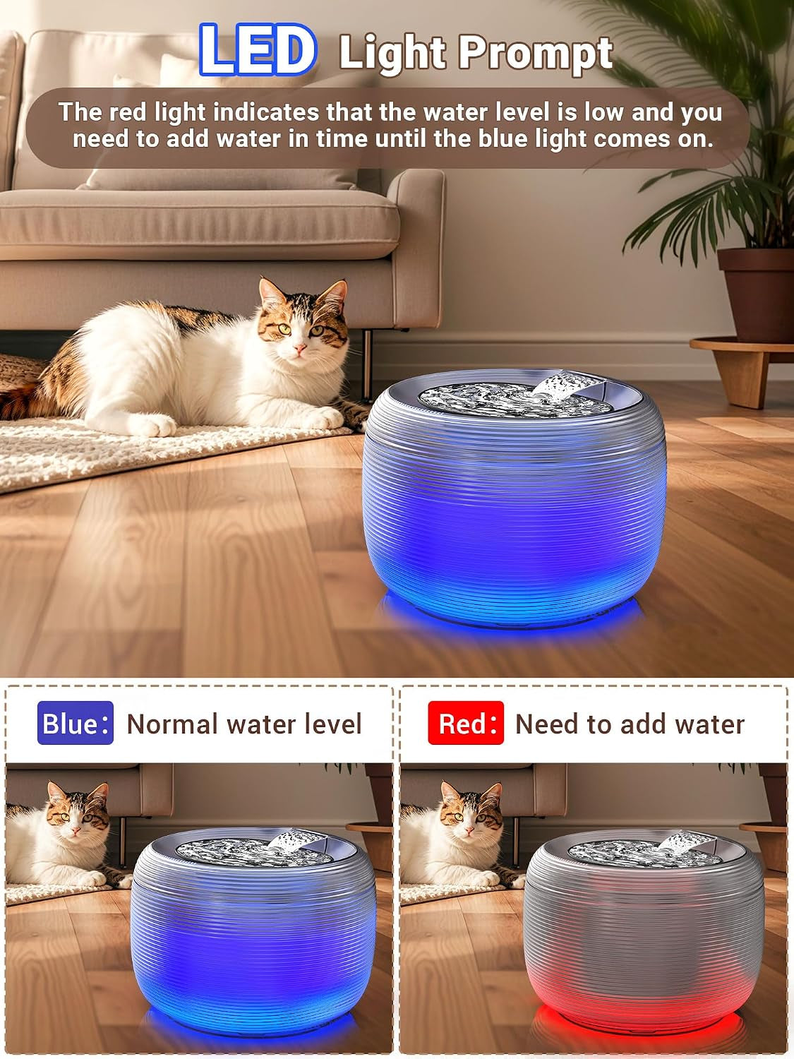 Large Cat Water Fountain 3.5L - Easy-Clean, LED Indicator
