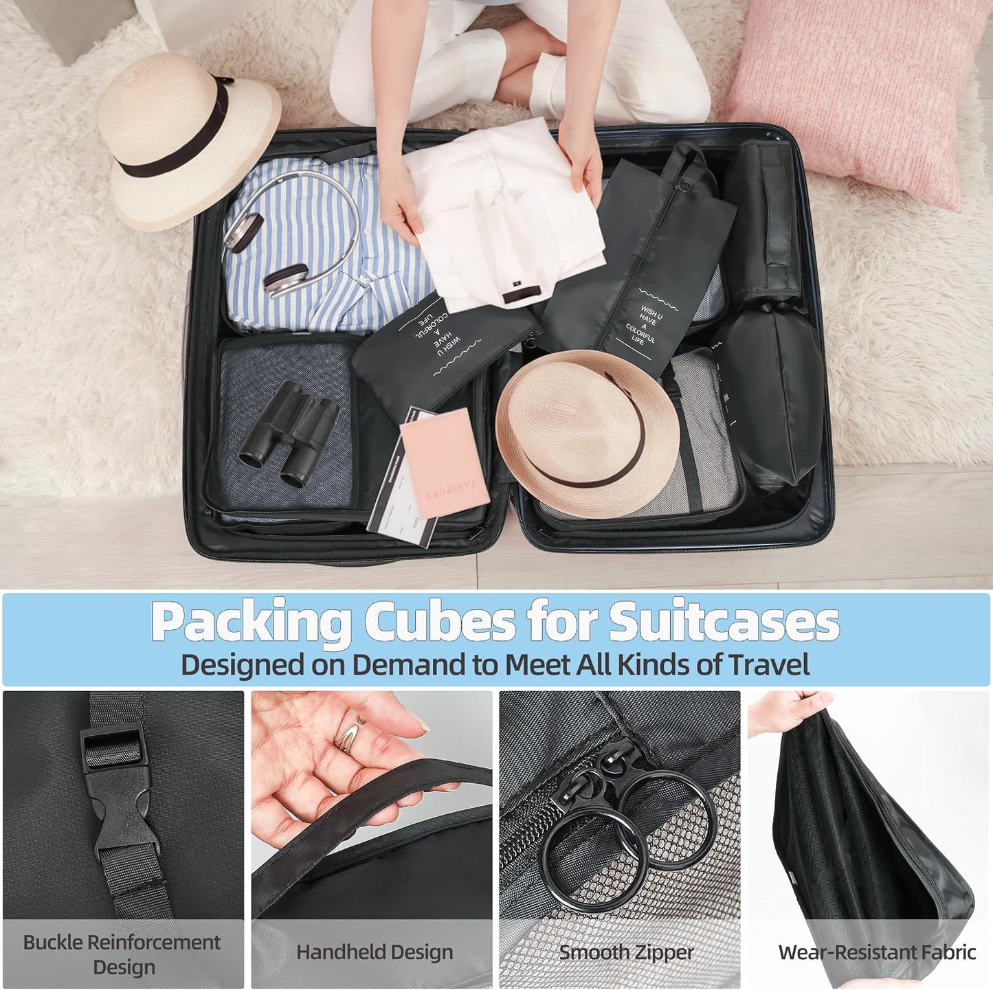 10-Piece Packing Cubes - Expandable Suitcase Organizers
