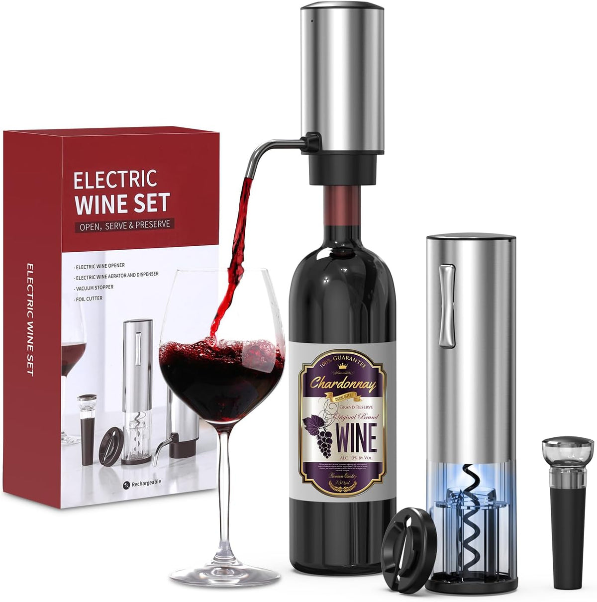 Rechargeable Electric Wine Opener - 4-In-1 Gift Set
