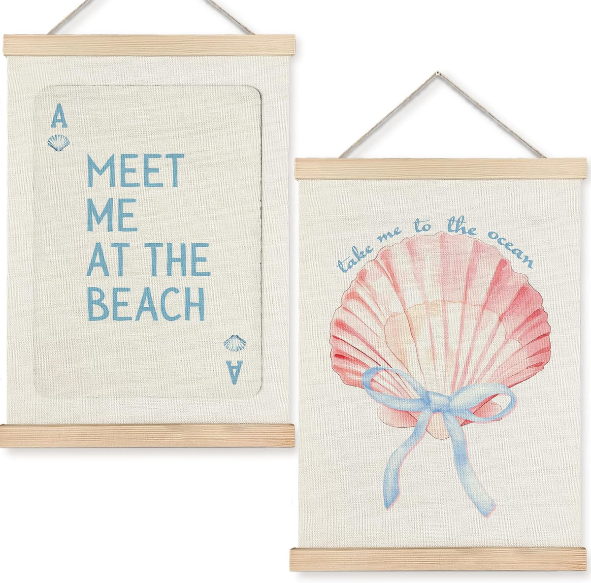 Coastal Seashell Wall Art - Canvas Print with Wood Hanger