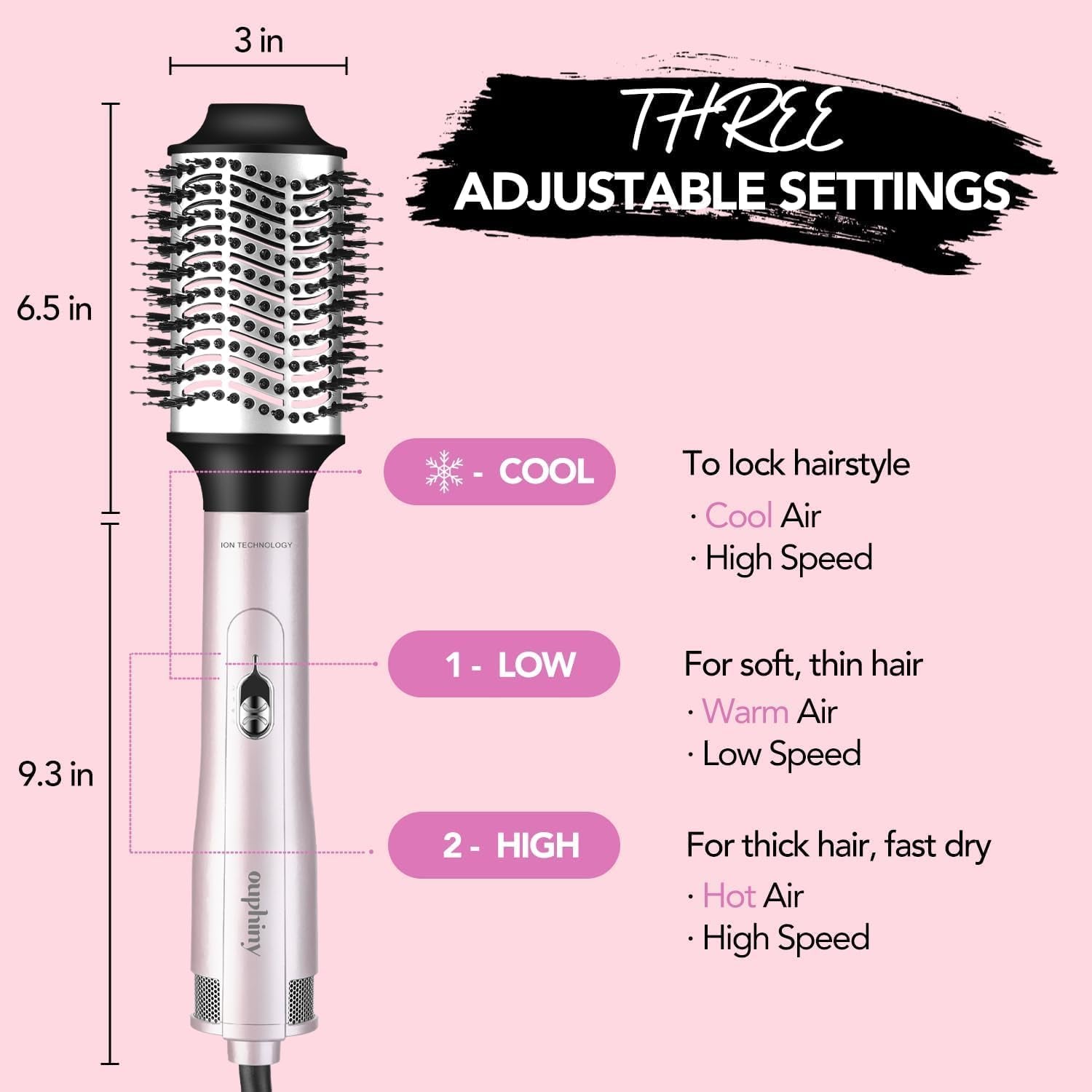 3-In-1 Ionic Hot Air Brush - Dry, Volumize & Style