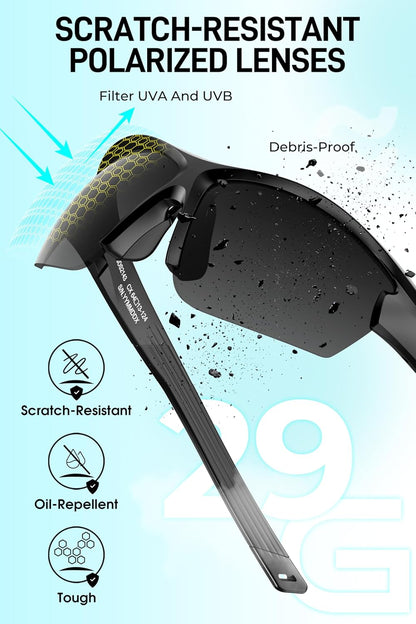 Polarized Sport Sunglasses - UV400, Anti-Slip Wrap Frame