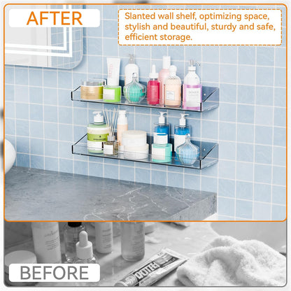 Clear Acrylic Shower Shelves - No-Drill Adhesive (2 Pack)