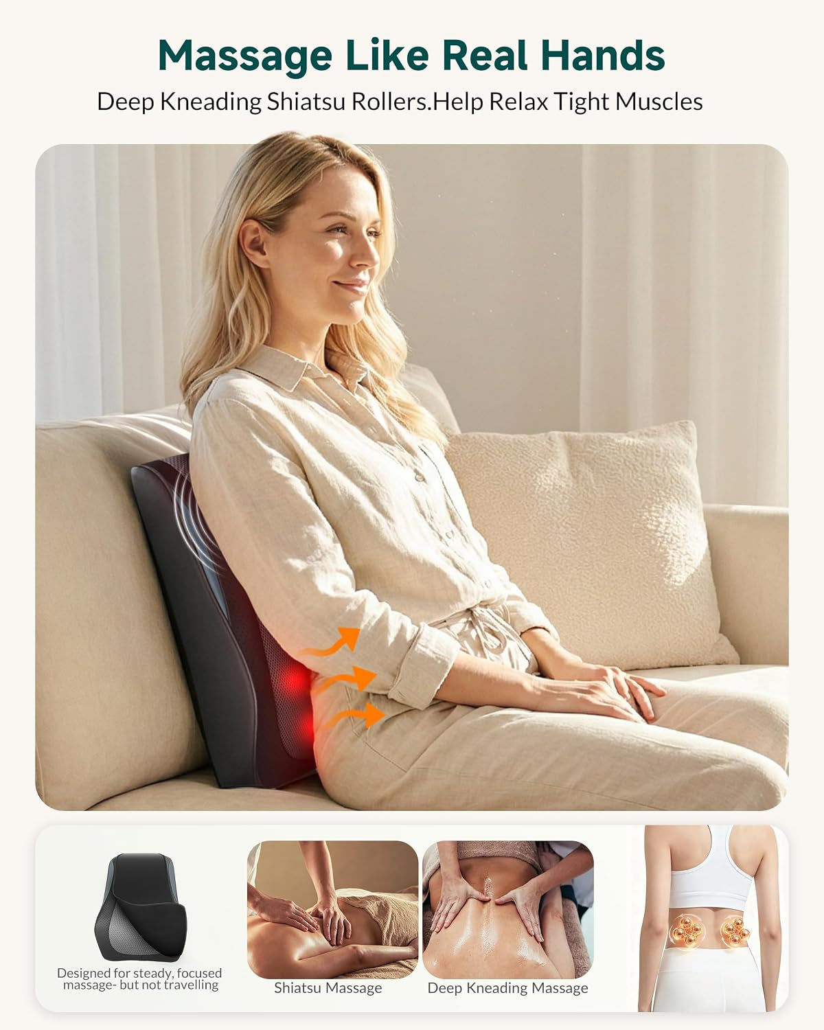 3D Kneading Shiatsu Chair Massage Pillow with Heat
