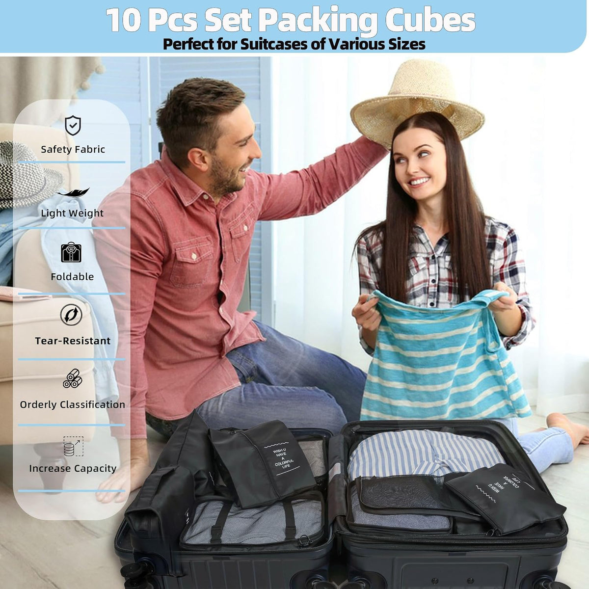 10-Piece Packing Cubes - Expandable Suitcase Organizers