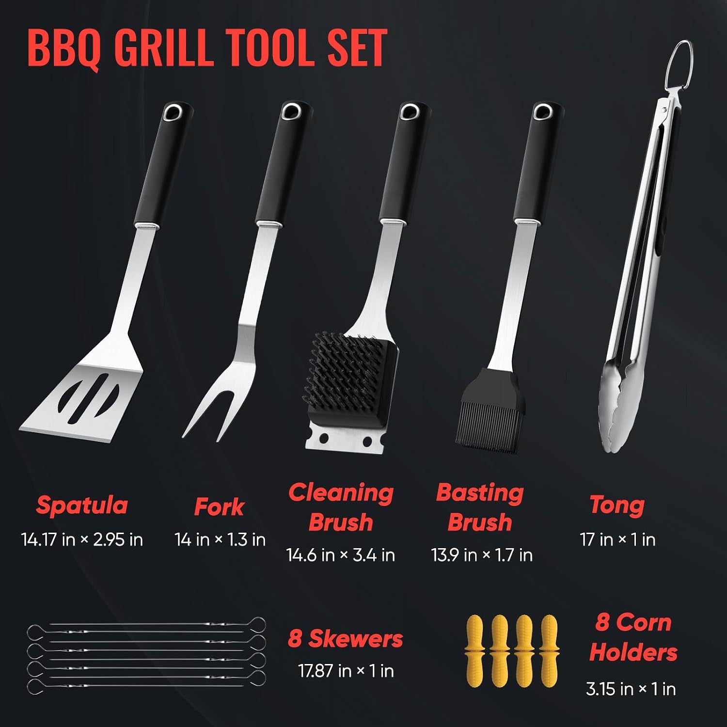 Stainless Steel Grill Tool Set - Outdoor BBQ Utensils