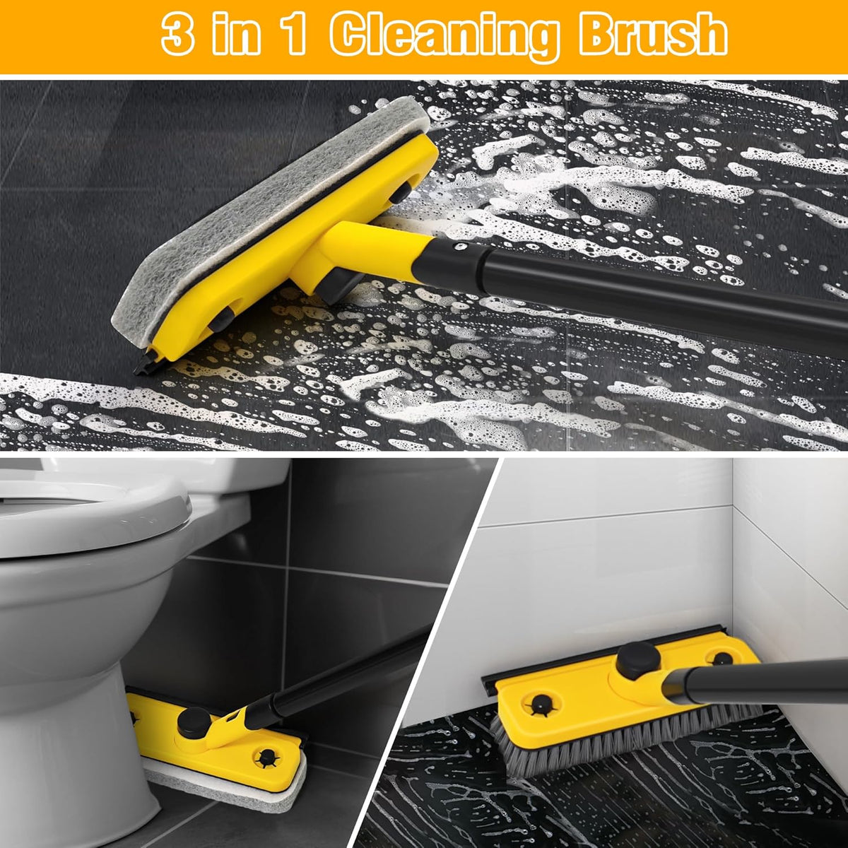 53In Long-Handle Shower Scrubber - 3-In-1 with Squeegee