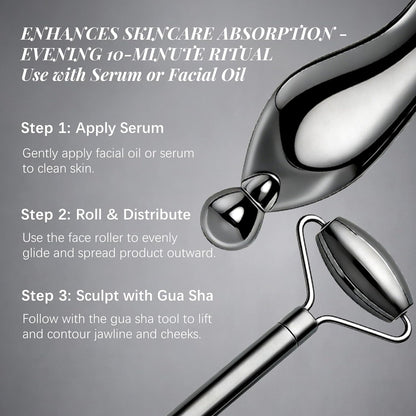 Steel Face Roller & Gua Sha Set - Lymphatic Drainage Duo