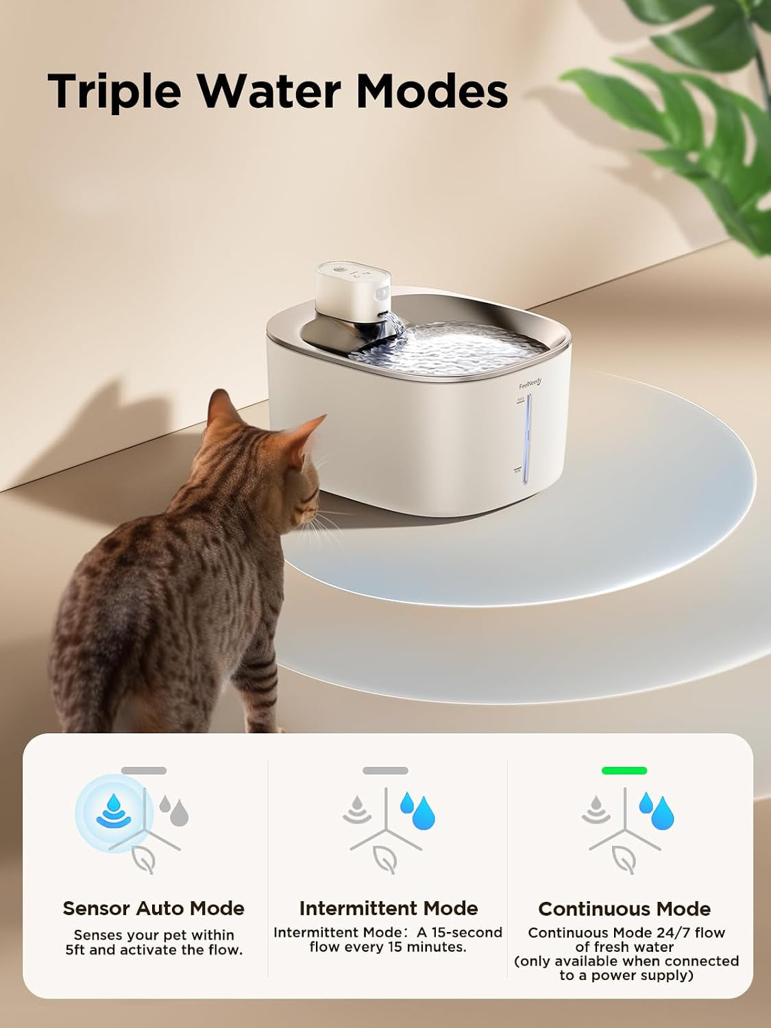 Wireless Cat Water Fountain - 135Oz, Motion Sensor, White
