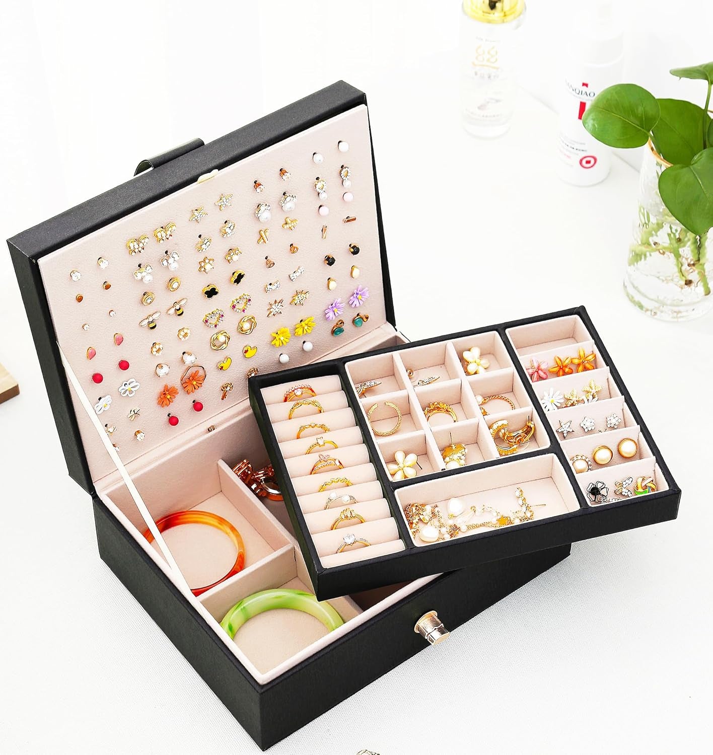 Stud Earring Organizer Box - Holds 100+ Pairs, Black
