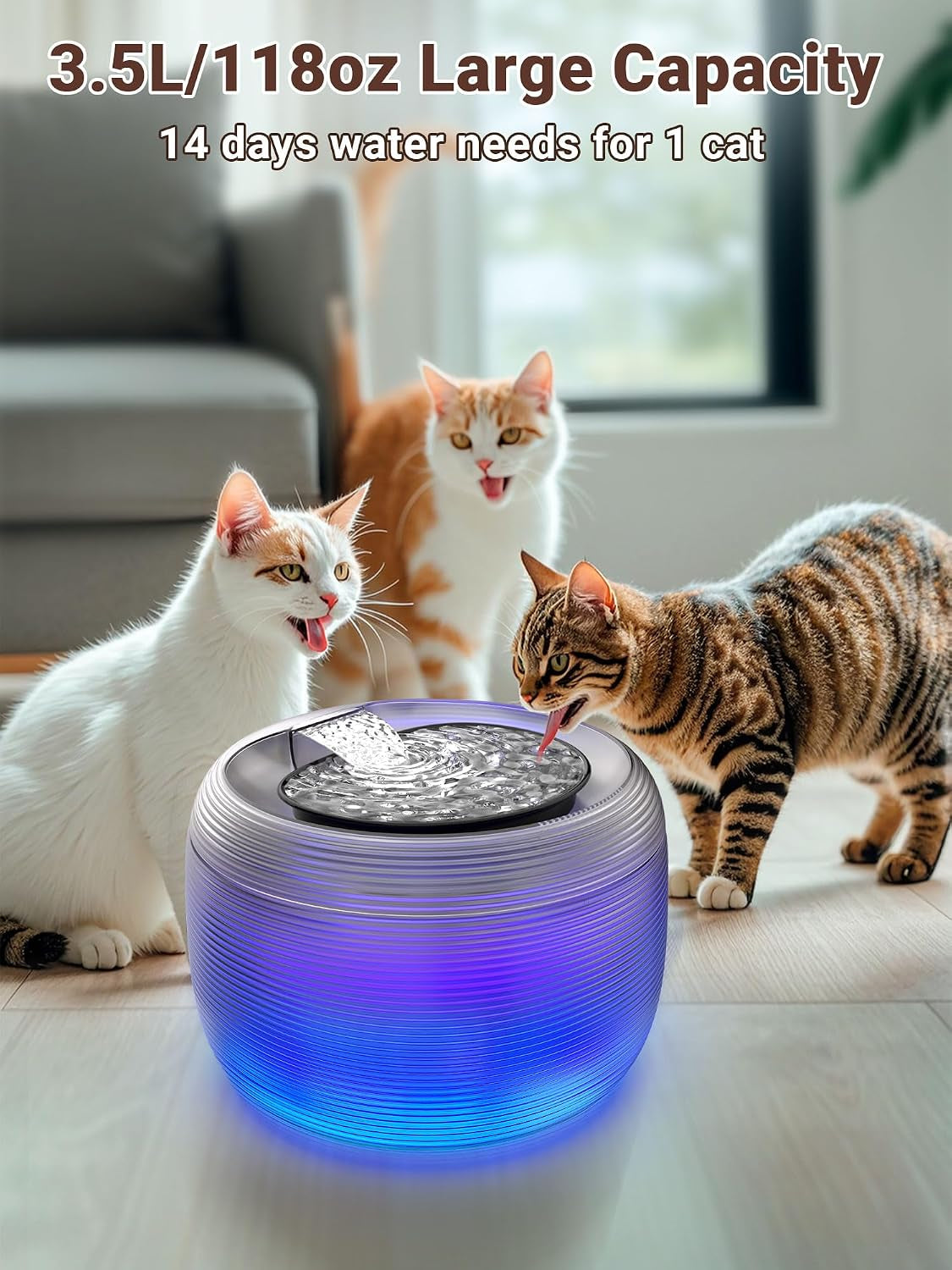 Large Cat Water Fountain 3.5L - Easy-Clean, LED Indicator